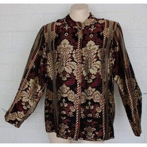 Citron Santa Monica M Asian Gold Goddess Woven Silk Brocade Jacket Vintage